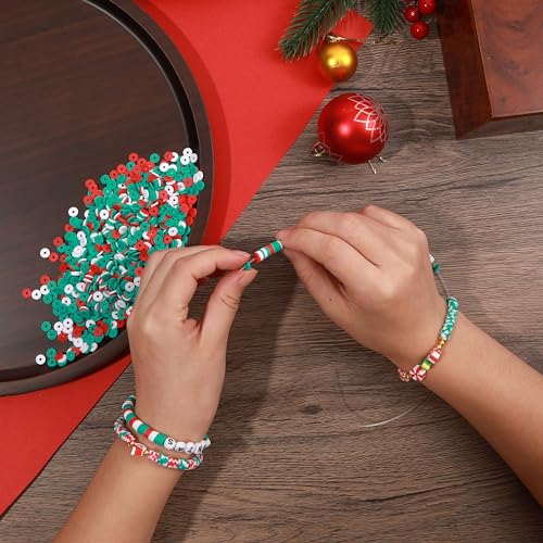 6300PCS Christmas Clay Beads for Bracelet Making Polymer Clay Heishi Beads Flat Round Spacer Beads with Gold Beads Spacer Beads Letter Beads for