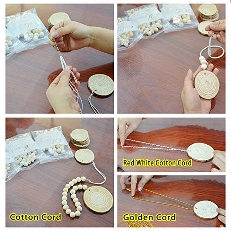 AD Beads 230 Pieces Natural Wood Slices and Round (30 Pieces Slices, 16mm 50 Pieces, 14mm 50 Pieces, 12mm 100 Pieces) Plus 30 Yards Craft String kit AD Beads