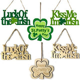 4 Pieces St. Patrick's Day Blank Wooden Ornament, Unfinished Hanging Shamrock Wooden Pendant, Clover Shaped Wood Embellishments with Twines for Irish Attria