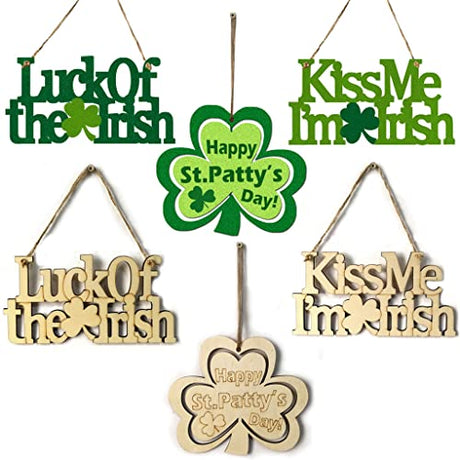 4 Pieces St. Patrick's Day Blank Wooden Ornament, Unfinished Hanging Shamrock Wooden Pendant, Clover Shaped Wood Embellishments with Twines for Irish Attria
