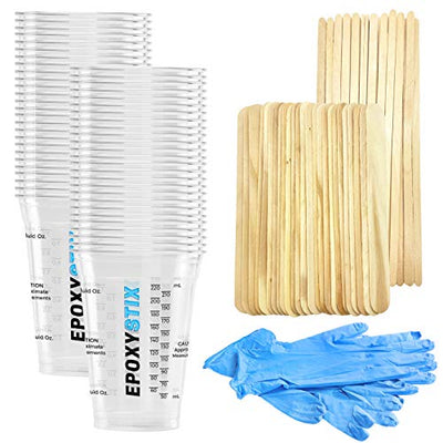[Pack of 50] Disposable Measuring Cups for Mixing Epoxy Resin - Measurements in mL and Oz - Bonus Pack With 25 Applicator Sticks, 25 Mixing Sticks