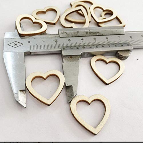 200Pcs Hollow Heart Shape Wood Craft, Unfinished Wooden Heart Cutout Shape Natural Hand-Made Home Decoration Wooden Embellishments 10-30mm(200Pcs)
