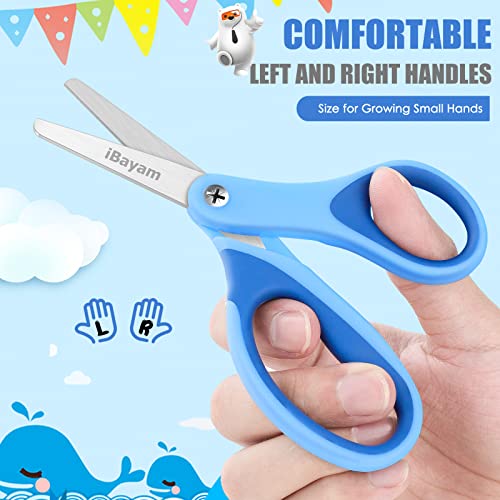 Kids Scissors, iBayam 5" Kid Scissors with Cover, Safety Small scissors, Student Blunt Tip Scissors for School Kids Age 4-7 8 9 10-12, Classroom - WoodArtSupply