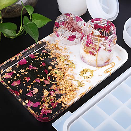 LET'S RESIN Resin Mold Silicone Kit with Resin Rolling Tray Mold, Ashtray Resin Jar Mold with Lid for Casting Resin,Epoxy Resin,DIY Storage Container LET'S RESIN