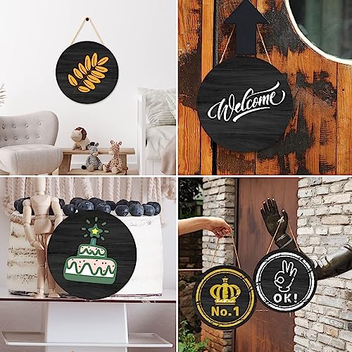 Black Blank Unfinished Wooden Circle Sign Round Hanging Decorative Wood Plaque Wooden Sign with Ropes for DIY Crafts, Door Hanger, Sign, Wood Buring, clothmile