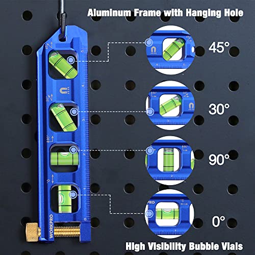 WORKPRO Conduit Bending Level, Magnetic Torpedo Level, Pipe Level, Bubble Vials for 0°/90°/30°/45° Measurements, Aluminum Alloy Construction, WORKPRO