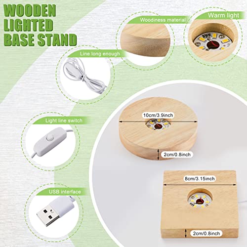 Honoson 2 Pieces Wood Light Display Base Wooden LED Display Base Crystal Glass Base Stand Wood LED Display Stand for 3D Crystal Glass Resin Art Honoson