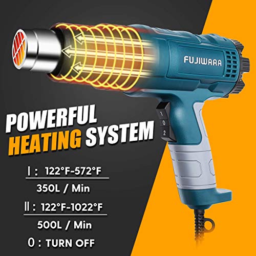 Heat Gun Kit 1500W with Variable Temperature 5 Nozzles, Adjustable Hot Air Gun 122℉-1022℉,Fast Heating for DIY Shrink PVC Tubing/Wrapping/Crafts, XPEOO