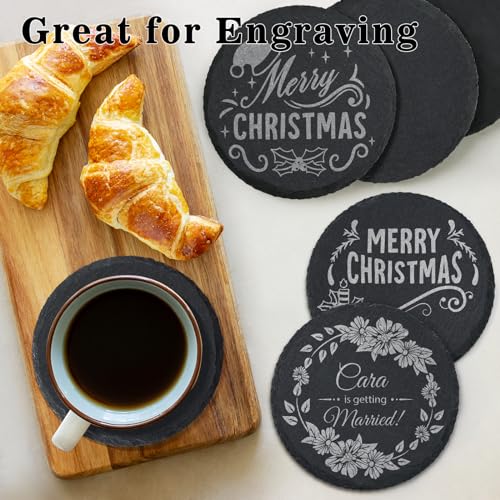MAPRIAL 48 PCS Slate Coasters Bulk, 4 Inch Black Coasters for Drinks, 24 PCS Natural Square Slate Coasters and Round Stone Coasters for Coffee, MAPRIAL