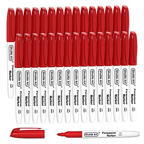 Shuttle Art Permanent Markers, 30 Pack Red Permanent Marker set,Fine Point, Works on Plastic,Wood,Stone,Metal and Glass for Doodling, Marking… Shuttle Art