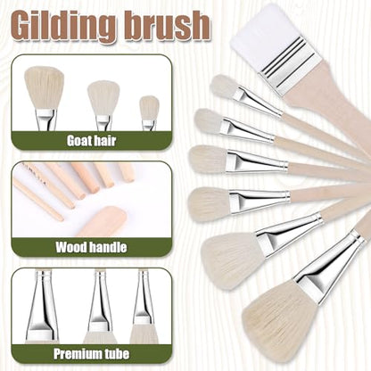 7pcs Gilding Brushes Set, Assorted Size Mop Brushes for Painting Versatile Goat Hair Brushes Paint Brushes for Crafts Acrylic Painting Gold Leaf - WoodArtSupply