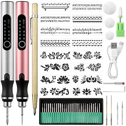 Jutom 2 Pcs USB Rechargeable Engraving Pen with Bits Cordless Engraving Machine Electric Mini Metal Engraving Tools DIY Rotary Engraver for Jewelry - WoodArtSupply