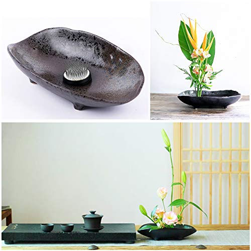 WANDIC Flower Arranging Supplies, Boat Shaped Ceramic Ikebana vases with 4cm Round Flower Frog for Ikebana Floral Arrangement Art Home Decoration, WANDIC
