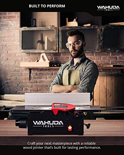 Wahuda Tools Jointer - 10-inch Benchtop Wood Jointer, Spiral Cutterhead Portable Jointer, Cast Iron Tables w/Pull Out Extensions, 4-Sided Carbide - WoodArtSupply