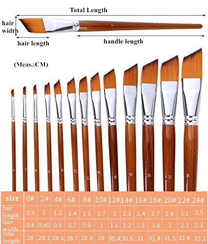 Paint Brushes Nylon Hair Angular Brushes 13pcs Long Handle Acrylic Paint Brush Set for Canvas Painting Oil Paint Professional Painting Kits (Angular - WoodArtSupply