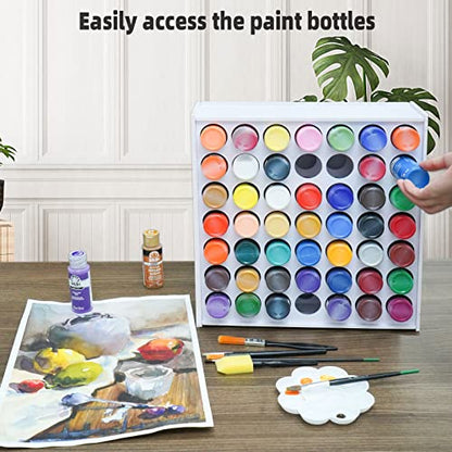 SANFURNEY 49 Holes Craft Paint Storage Organizer Vertical Paint Rack Stand for Apple Barrel, Folkart -2oz Craft Paints, Wall-mounted