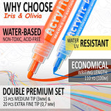 IRIS & OLIVIA 35 Acrylic Paint Pens, Double Premium Set Acrylic Paint Markers of Extra Fine and Medium Tip for Rock Painting, Ceramic, Plastic, IRIS & OLIVIA