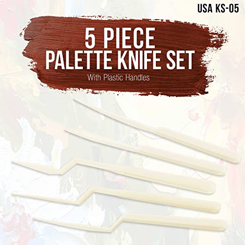U.S. Art Supply 5-Piece Plastic Artist Spatula Palette Knife Set - Knives, Trowels, Use for Mixing, Spreading, Scratching, Applying Oil, Acrylic US Art Supply