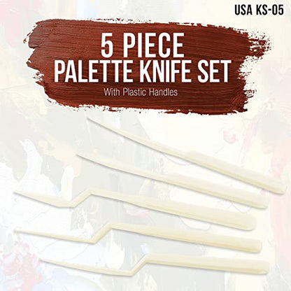 U.S. Art Supply 5-Piece Plastic Artist Spatula Palette Knife Set - Knives, Trowels, Use for Mixing, Spreading, Scratching, Applying Oil, Acrylic - WoodArtSupply