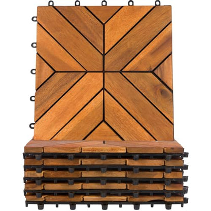 Interlocking Deck Tiles X Slat 8 Pack - Snap Together Wood Flooring | 12 x 12 Acacia Hardwood Outdoor Flooring for Patio | Click Floor Decking Tile - WoodArtSupply