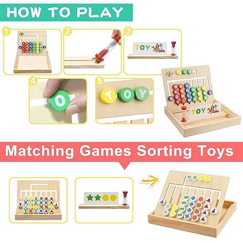 Montessori Learning Toys Slide Puzzle Color & Shape Matching Brain Teasers  Logic Game Preschool Educational Wooden Toys for Kids Boys Girls Age 3 4 5