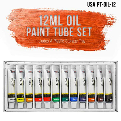 U.S. Art Supply Professional 12 Color Set of Art Oil Paint in 12ml Tubes - Rich Vivid Colors for Artists, Students, Beginners - Canvas Portrait