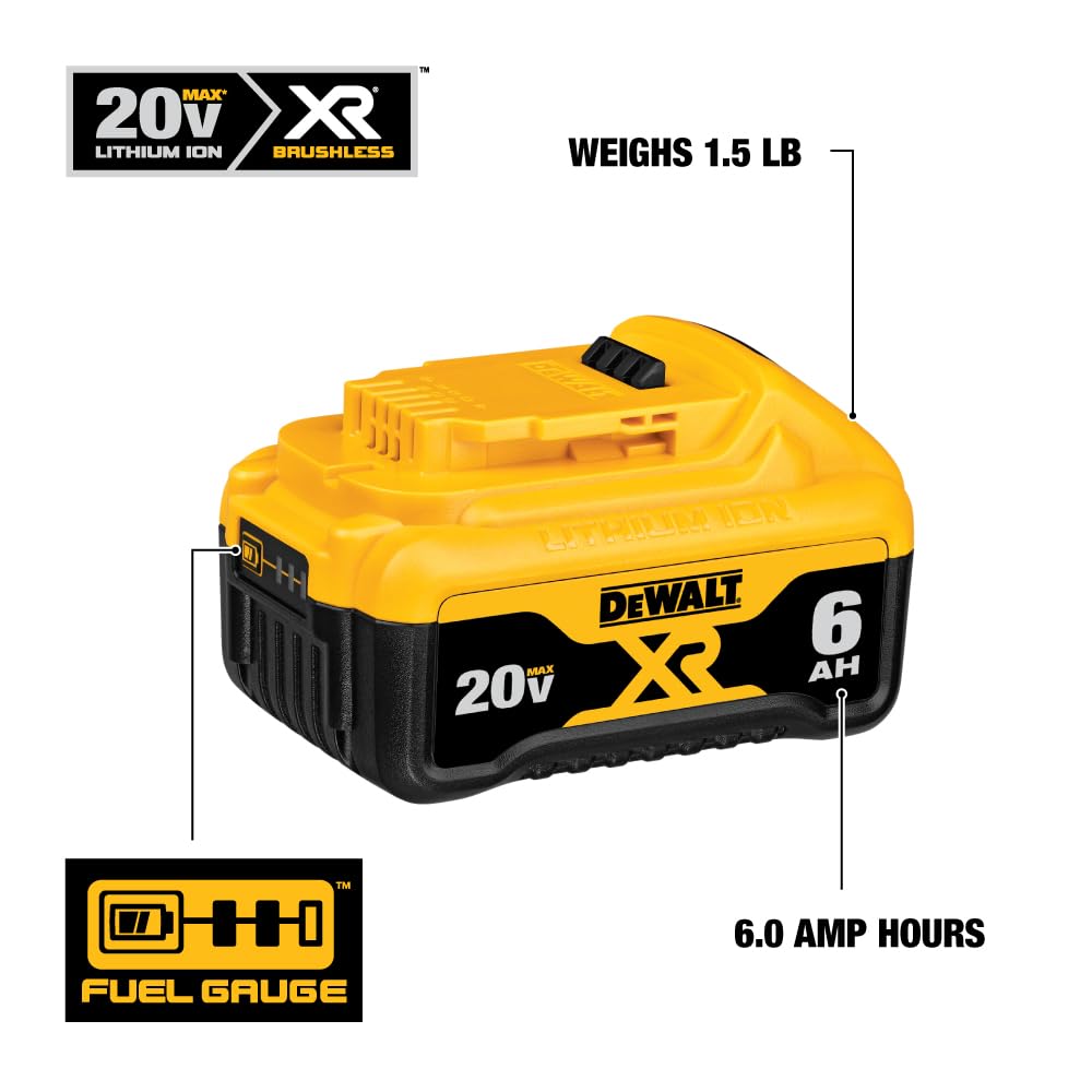 DEWALT 20V MAX Battery, 6 Ah, 2-Pack, Fully Charged in Under 90 Minutes (DCB206-2)