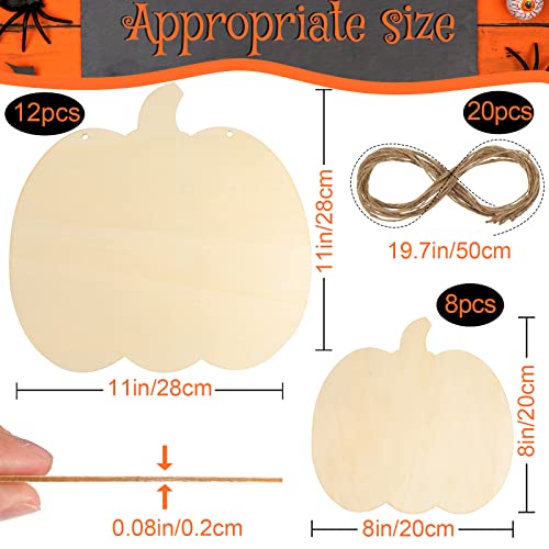 Halloween Wooden Pumpkin Thanksgiving Thankful Blessed Wood Cutout 11 Inch and 8 Inch Unfinished Craft Cutout Blank Hanging Ornament Slice with Twine