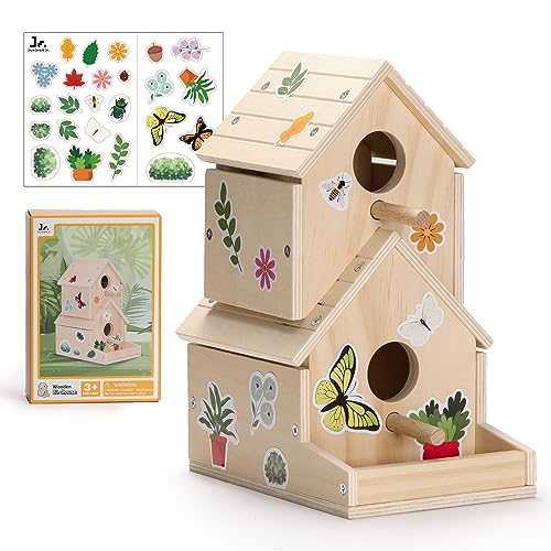 SainSmart Jr. Bird House Kit for Kids to Build and Paint - Art Craft Wooden Toys - Unfinished Wood Crafts with Stickers - Woodworking Crafts for