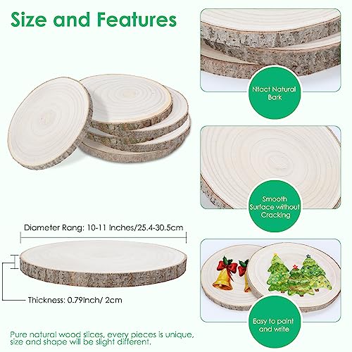 Wood Slices 10 Inches-11In 6 Pcs Wood Rounds Large Wood Slices for Centerpieces Natural Wood Slab,Wood Pieces,Unfinished Wood Slices forCrafts,Wood