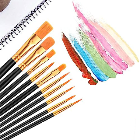 AROIC Acrylic Paint Brush Set, 2 Packs / 20 pcs Nylon Hair Brushes for All Purpose Oil Watercolor Painting Artist Professional Kits (Black) AROIC