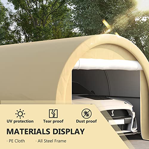 Outsunny 10' x 16' Carport, Heavy Duty Portable Garage Storage Tent with Large Zippered Door, Anti-UV PE Canopy Cover for Car, Truck, Boat, - WoodArtSupply