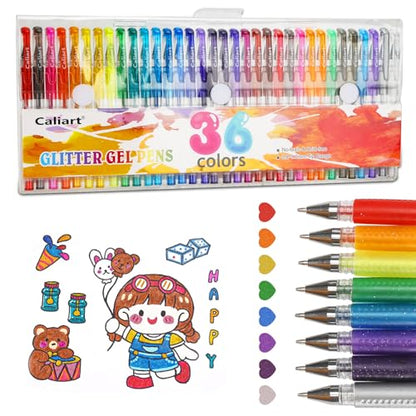 36 Color Glitter Gel Pens, 40% More Ink Fine Point Colored Pens, Neon Gel Pens for Adult Coloring Book, Drawing, Doodling, Scrapbook, Journaling,