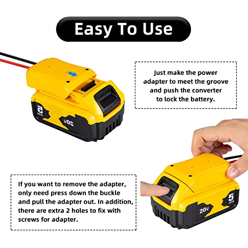 Power Wheel Adapter for Dewalt 20V Battery with Fuse & Wire terminals，Work with for Dewalt DCB205 DCB206 DCB200 Lithium Battery；Power Wheel Battery Crivnhar