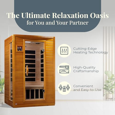 Dynamic Andora 2 Person Low EMF 6 Heating Panel Infrared Therapy Wood Dry Heat Sauna with Bluetooth, MP3 Aux Connection for Home Spa Days - Curbside DYNAMIC SAUNAS