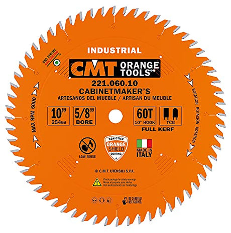 CMT 221.060.10 Industrial Cabinetshop Saw Blade, 10-Inch x 60 Teeth TCG Grind with 5/8-Inch Bore, PTFE Coating CMT