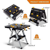 WORKESS Portable Workbench & Sawhorse, 440Lbs/1000Lbs Capacity Heavy Duty Folding Work Table, 21.5"-32.5" Adjustable Height with Clamping System, 2 x WORKESS