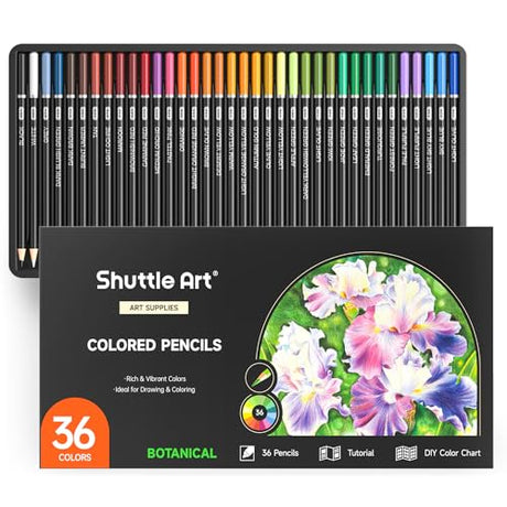 Shuttle Art 36 Colored Pencils, Botanical Themed Colored Pencils for Adult Coloring, Soft Core Color Pencils, Coloring Pencils for Adults Kids Shuttle Art