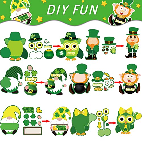 30 PCS St. Patrick Day Craft Kits for Kids DIY Leprechauns Shamrock Owl Gnome Sticker Craft Ornament St. Patrick Art Craft for Party Home Class