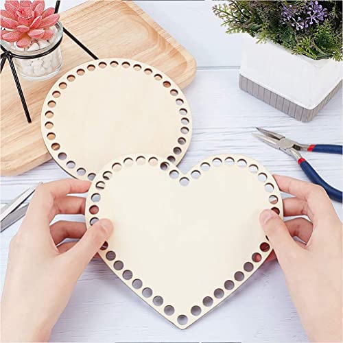 ULTNICE 4pcs Natural Wooden Basket Bottom Heart Shape Blank Crochet Knitting Basket Wood Base Shaper for DIY Basket Craft Weaving Making Supplies - WoodArtSupply