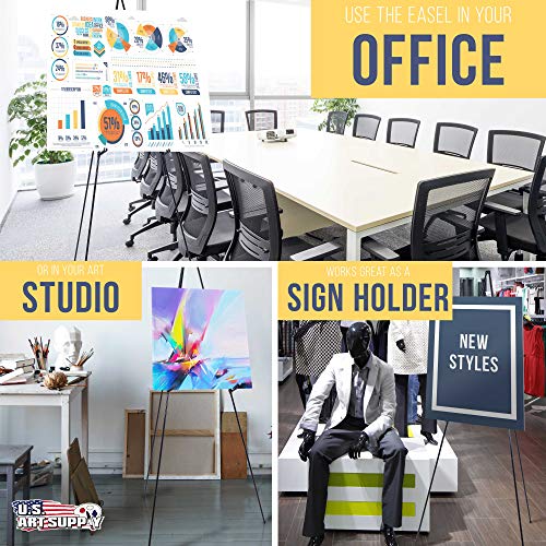 U.S. Art Supply 63" High Steel Easy Folding Display Easel - Quick Set-Up, Instantly Collapses, Adjustable Height Display Holders - Portable Tripod U.S. Art Supply