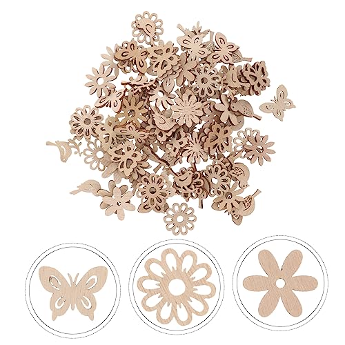Anneome 100pcs Pieces Wood Cutouts to Paint Wood Beads for Crafts Unfinished Wood Cutouts DIY Christmas Ornaments Wood Bird Flowers Shaped Wood Craft Anneome