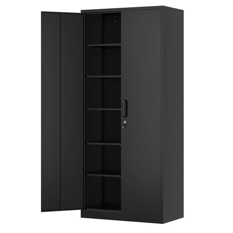 Fesbos Metal Storage Cabinet-71” Tall Steel File Cabinets with Lockable Doors and Adjustable Shelves-Black Steel Storage Cabinet for Home, School, Fesbos