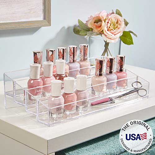 STORi Clear Plastic Multi-Level Vanity Organizer | Rectangular 4-Tier Holder for Makeup, Eyeshadow Palettes, & up to 40 Nail Polish Bottles | Made in