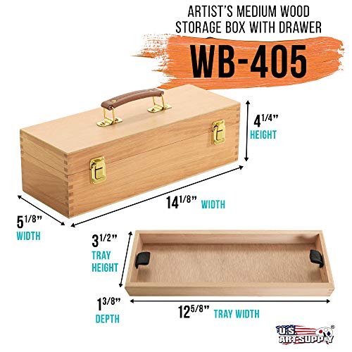 US Art Supply Artist Wood Pastel, Pen, Marker Storage Box with Drawer(s) (Medium Tool Box) US Art Supply