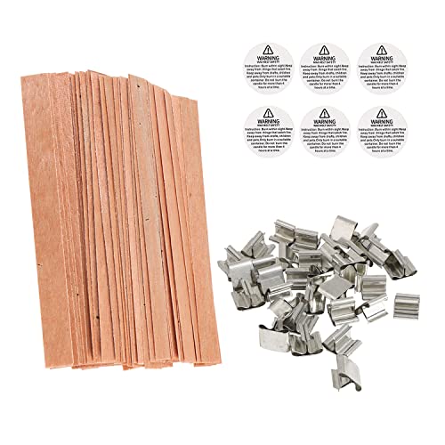 154Pcs Wood Candle Wicks, BENBO 5.1 X 0.5 Inch Smokeless Crackling Wooden Candle Wicks Natural Candle Wicks with Iron Stand Candle Warning Labels for BENBO