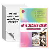 20 Glossy Sticker Paper Cricut for Inkjet Printer- Waterproof Paper Printable Vinyl White Decal Sheets A4 - Holds Ink Beautifully & Dries Quickly GPFMLDFV