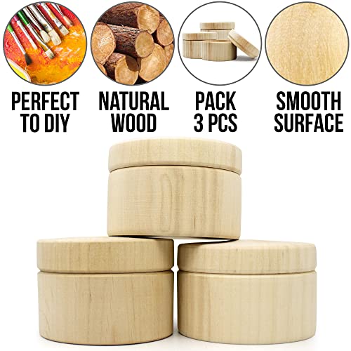 3pcs 2.75''x1.95'' Small Unpainted Wooden Round Boxes with Lid - Mini Wood Box for Crafts - Wooden Unfinished DIY Set Storage Trinket Boxes Container