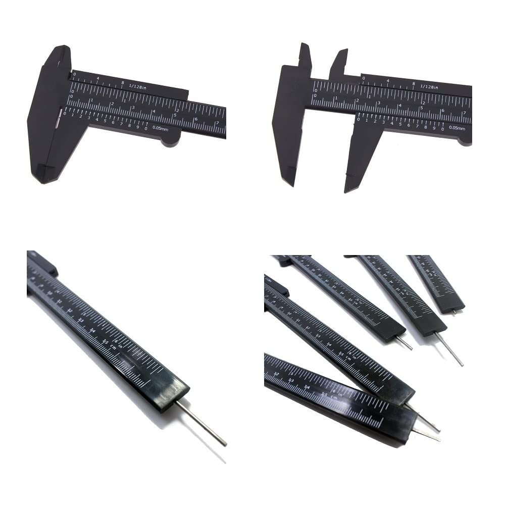 TamBee 6Inch 150mm Mini Caliper Double Scale Plastic Vernier Caliper for Jewelry Sliding Gauge Ruler Measuring Tool 5PCS(Black) TamBee