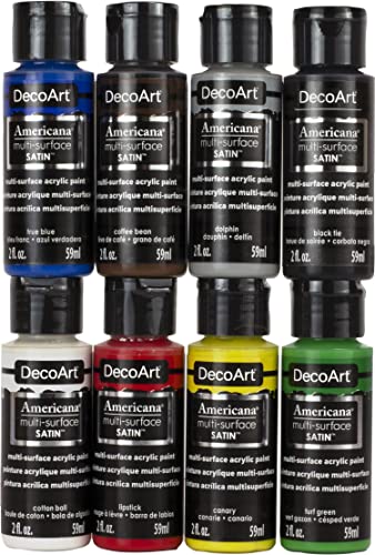 DecoArt Multi-Surface Satin Acrylic Paint Set - Basic Colors, 8PK - 8 Ct. - WoodArtSupply